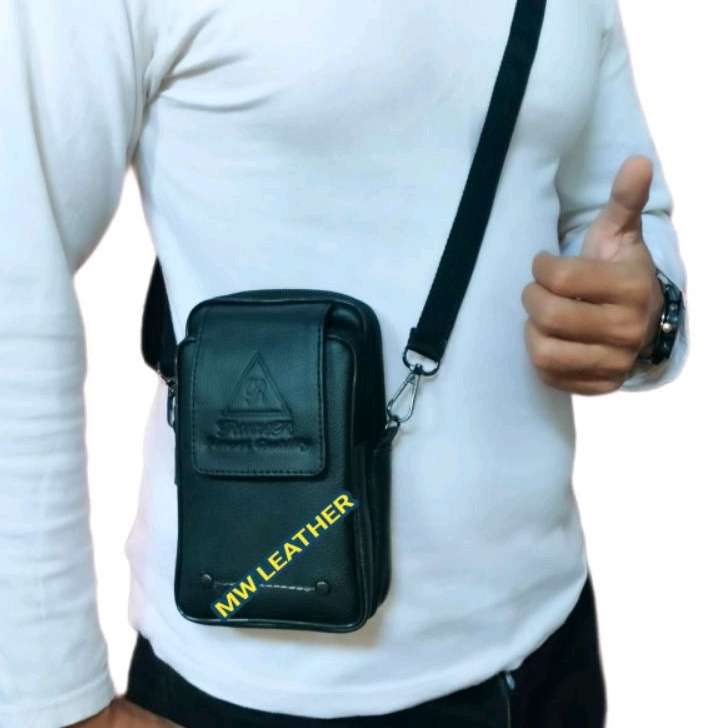 Tas hp selempang kulit asli garut multifungsi bisa di selempang dan di pinggang merk ROZZERR