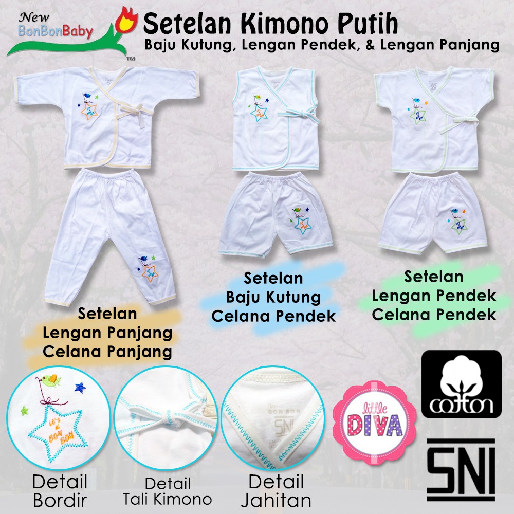 Setelan Bayi Newborn KIMONO Bayi Set Baju / Celana Bayi new born kuting pendek tanpa lengan putih halus kado newborn baru lahir baju kutung