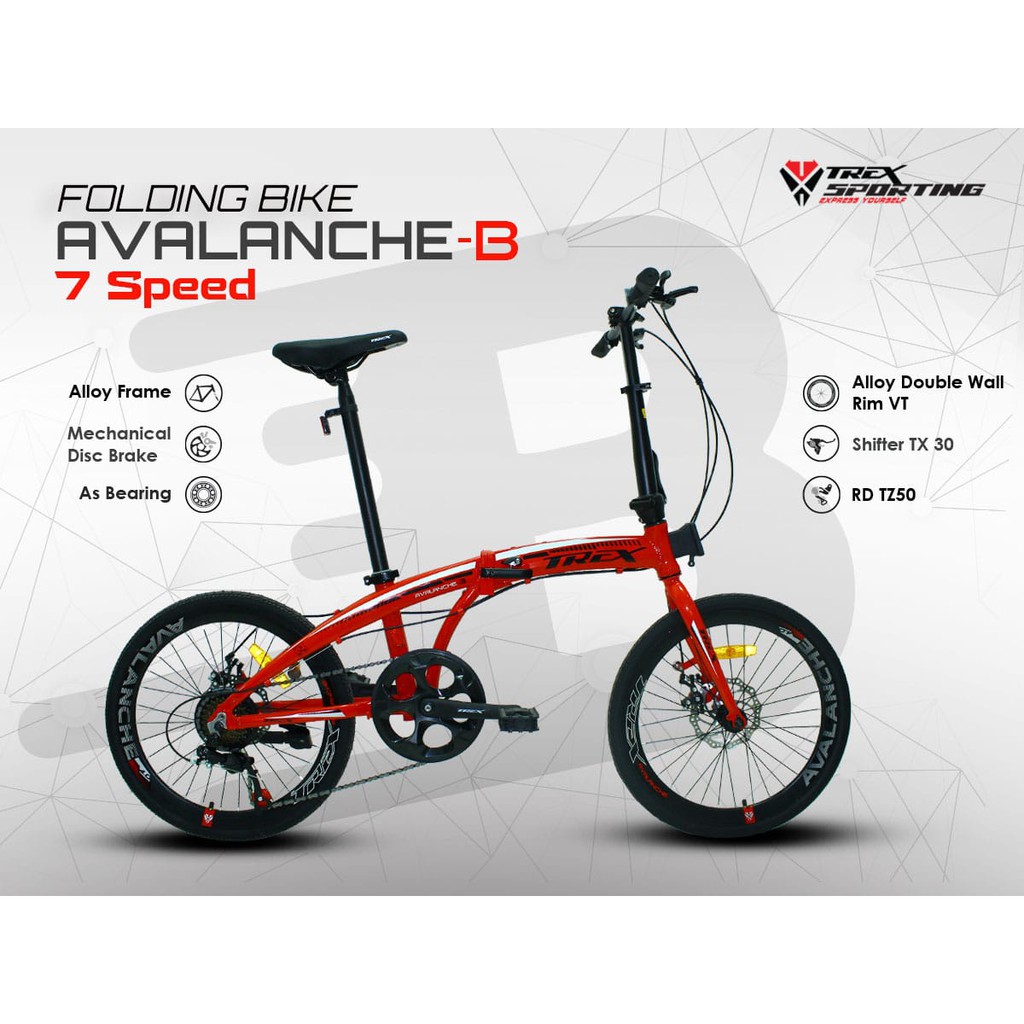 Sepeda Lipat Trex Avalanche B 20 inch Frame Alloy alumunium 7 Speed as Bearing Termurah Folding Bike-2