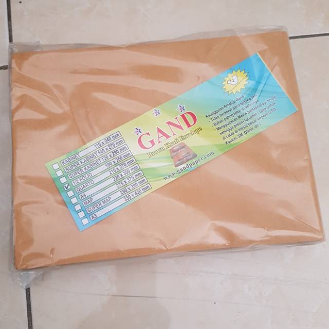 

Amplop coklat setengah folio Gand