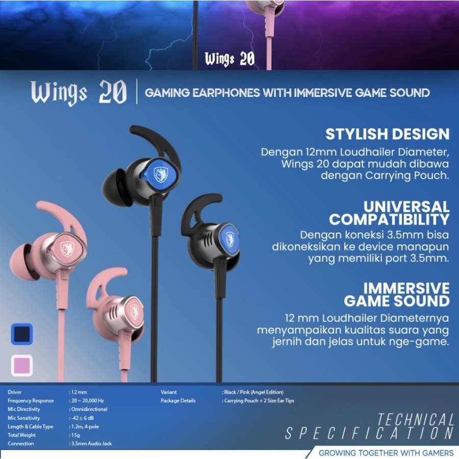 Sades Wings 20 Earphone Gaming New