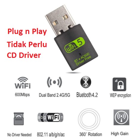 Wifi USB Dual Band Wireless 2.4Ghz 5Ghz Include Bluetooth 2 in 1 Combo