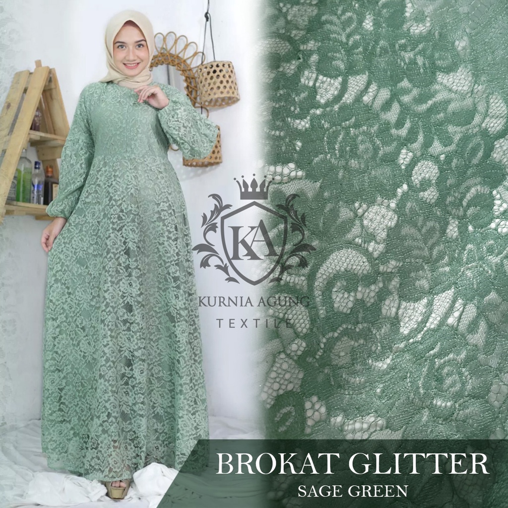 Brukat Meteran Sage Green Premium Mewah Terbaru Kurnia Agung Textile ukuran 50cm x 150cm