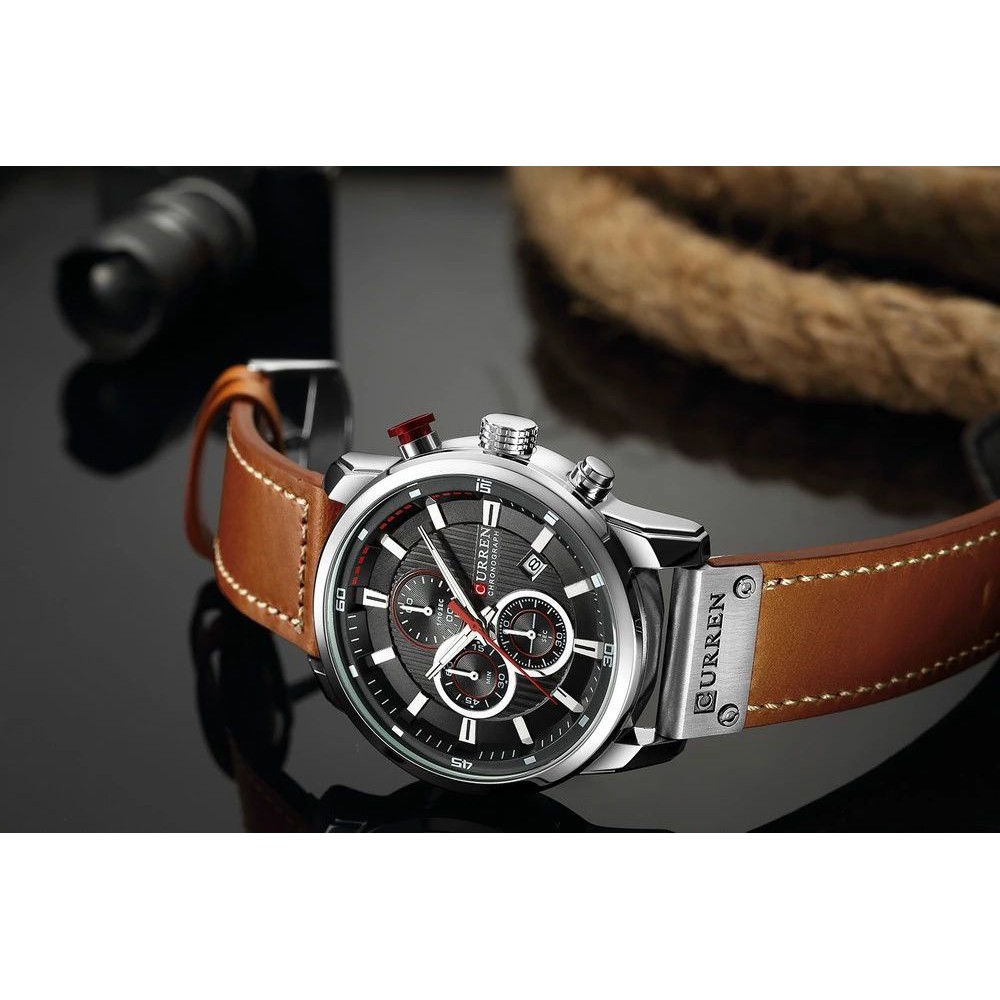 CURREN 8291 Jam Tangan Pria Analog Tali Kulit Chronograph Aktif WATCHKITE WKOS