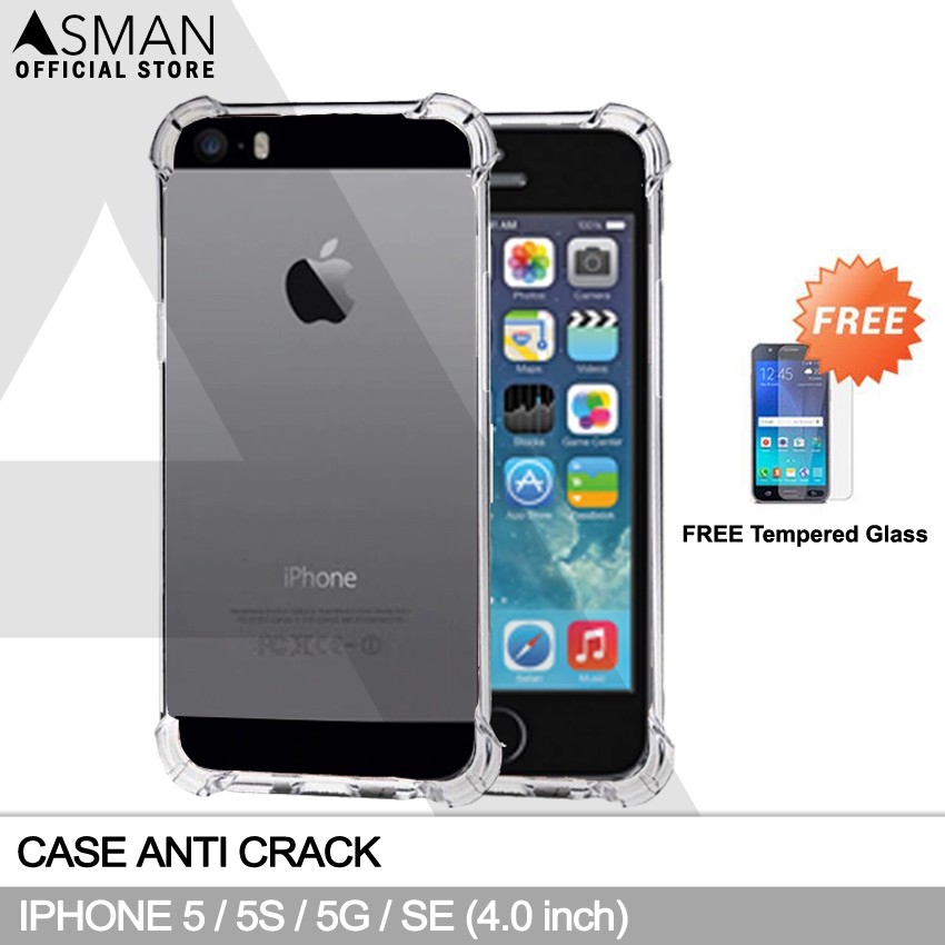 Anti Crack iPhone 5 / 5S / 5G / SE (4.0&quot;) | Soft Case Anti Bentur + FREE Tempered Glass