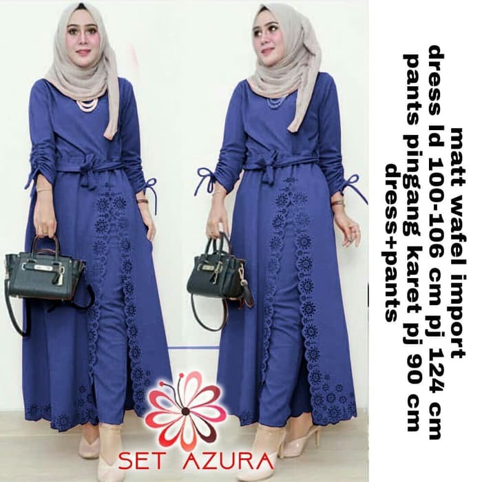 Gamis Lebaran Terbaru 2020 - Gamis Pesta Modern Mewah Set Azura navy [Hijab 0152] RJY Baju Gam 72DEM