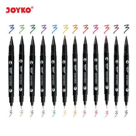 ( Set 12 Warna ) JOYKO COLOR MARKER PEN 2 TIP - PERMANEN 2 MATA PEN - SPIDOL COLOR PERMANENT MARKER DUAL TIPS OIL BASED PMC-27