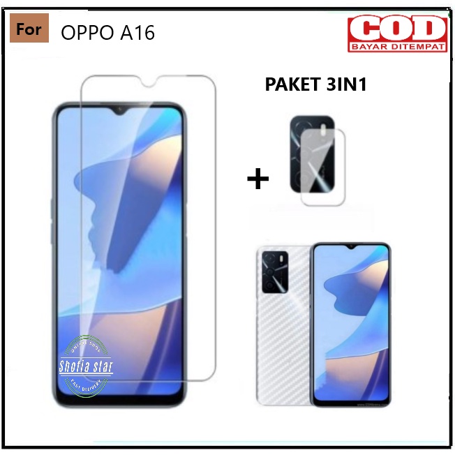 PROMO 3IN1 TEMPERED GLASS  BENING OPPO A16 A16E ANTI GORES KACA FULL LAYAR