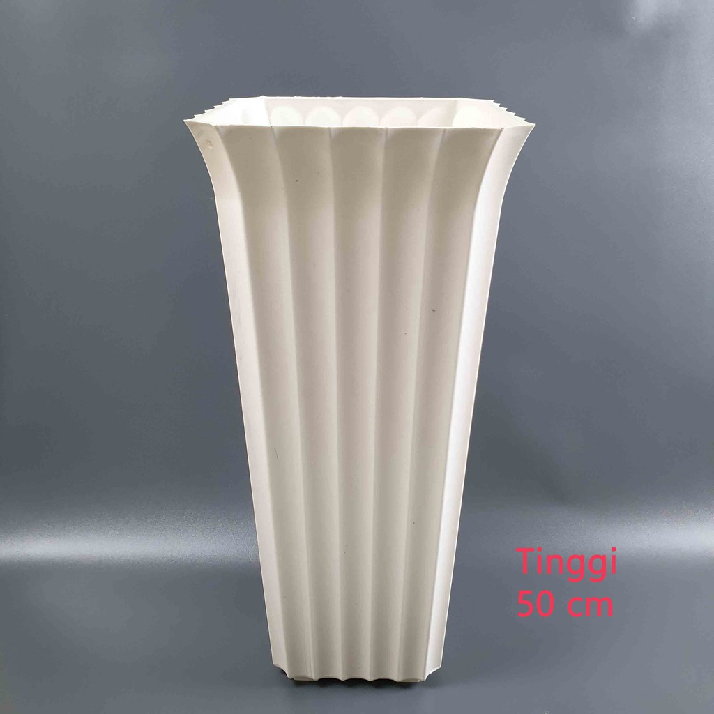 VAS BUNGA PLASTIK TINGGI 50 cm, MULUT VAS 20x20cm/ POT BUNGA PLASTIK/ VAS PITA KERUT