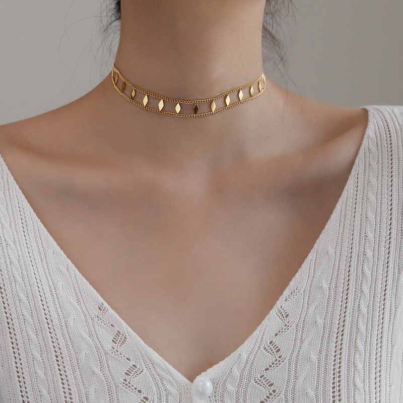 Kalung Titanium Choker Gold Trending Vintage Korea Fashion Style