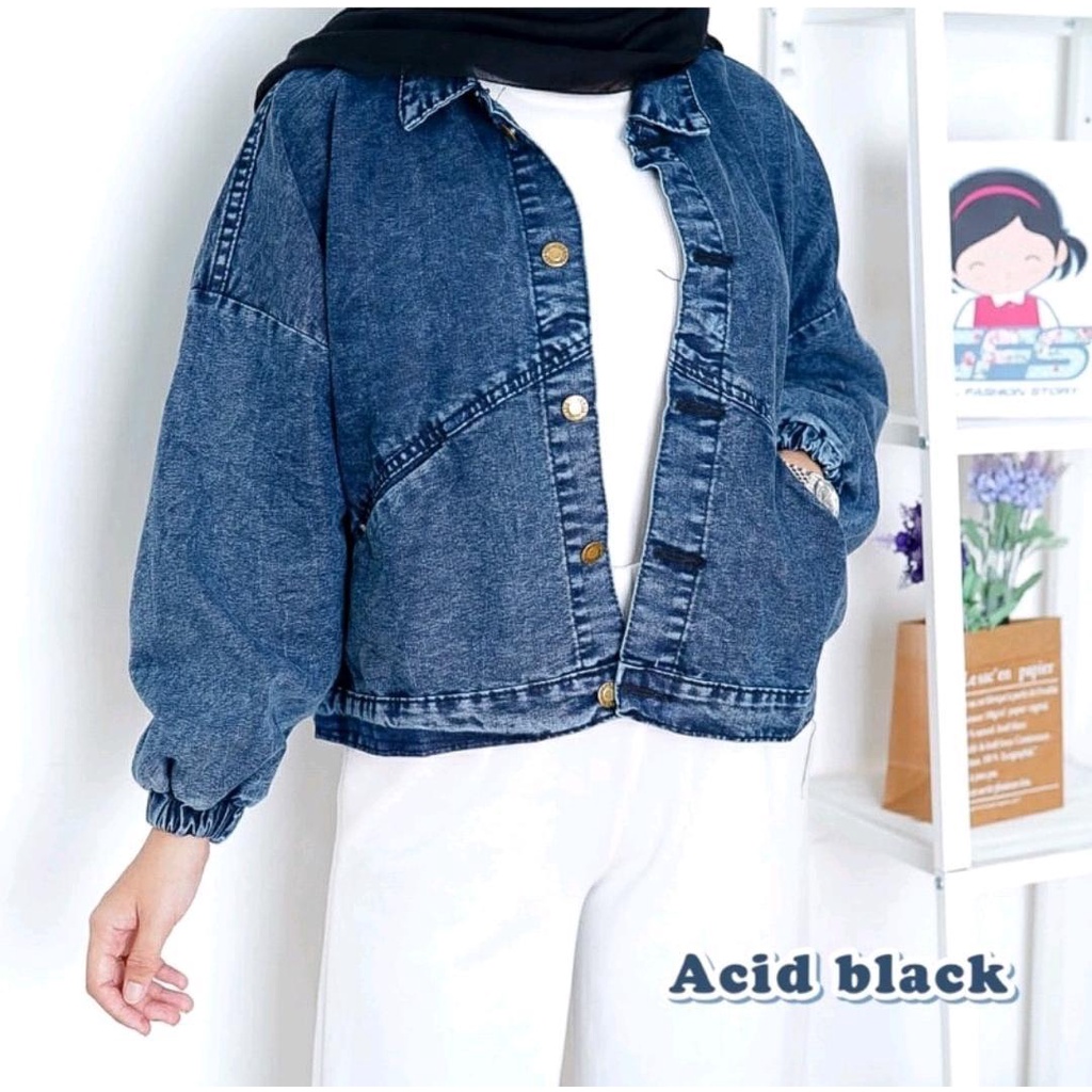 Jaket Jeans Oversize LD 110 - 150 // Jaket Jumbo Saku Wanita Sandwash Denim Premium-SEPHIA SW BLACKLD120
