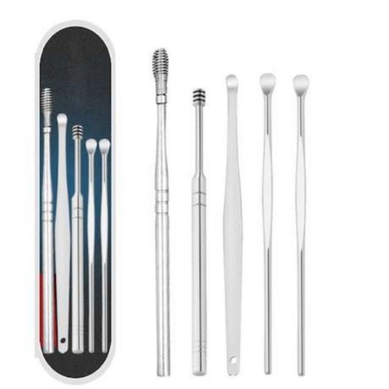 Perawatan Pembersih Telinga Korek Kuping Stainless Steel 5in1 / Alat Pembersih Telinga Ear Wax Picker 1Set 5pcs