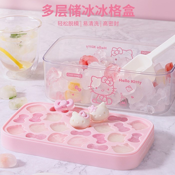Chefmade KT7110 Kitty Silicone ice cube tray with lid and bin /es batu/ cetakan agar