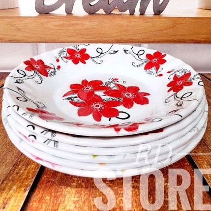 PROMO 6.PCS PIRING MAKAN CEKUNG MOTIF ROSE BAHAN MELAMINE WARE TEBAL DAN KUAT