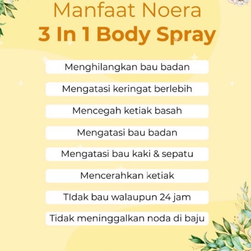 NOERA 3 In 1 Body Spray | Natural Deo Spray Penghilang Bau Badan BPOM Penghilang Bau Ketiak