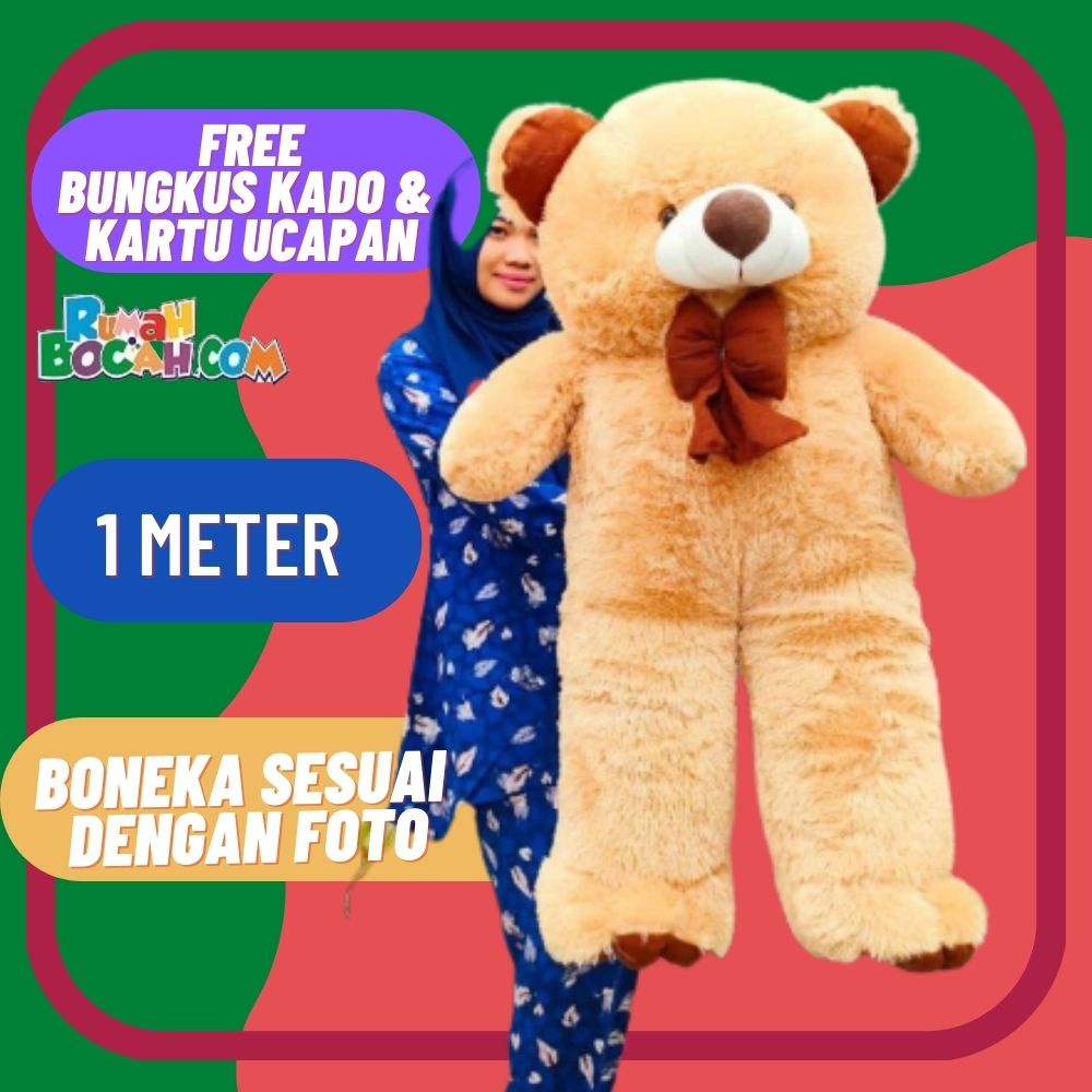 Boneka Beruang 1 Meter Teddy Bear Beruang Jumbo Besar Sujum Coklat Caramel untuk Kado Ulang Tahun Ka