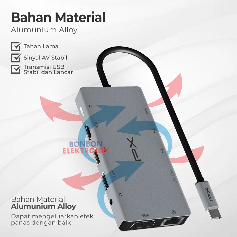 PX UCH012 Hub Converter Type C 3.1 to HDMI LAN SD/Micro SD 3.5mm 12in1