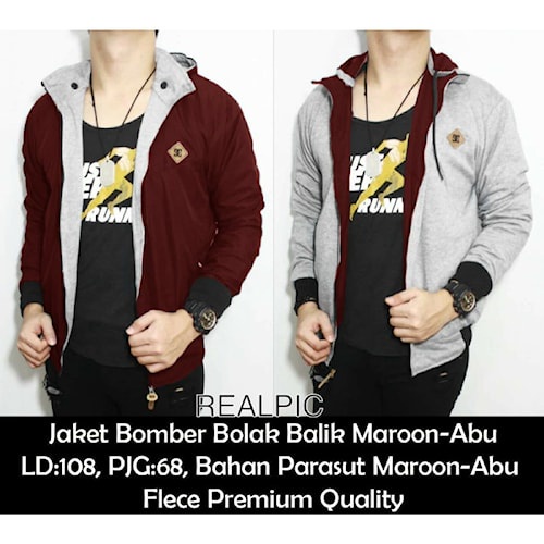 Jaket Pria Bomber Hoodie Bolak Balik - Maroon