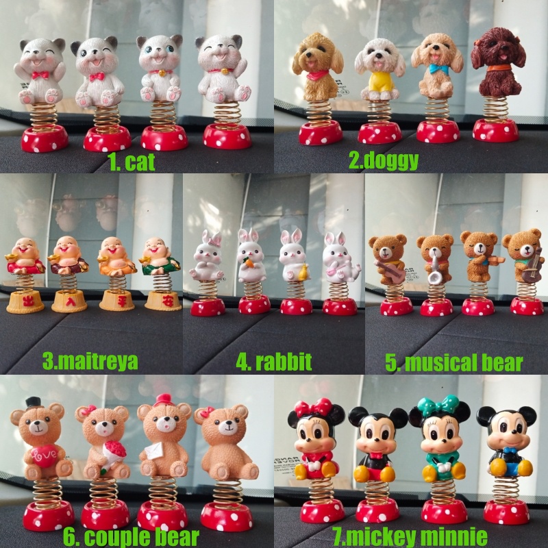 Pajangan Mobil MICKEY MINNIE MOUSE CAT DOGGY BEAR RABBIT MAITREYA Goyang - goyang Coil Series 4 in 1