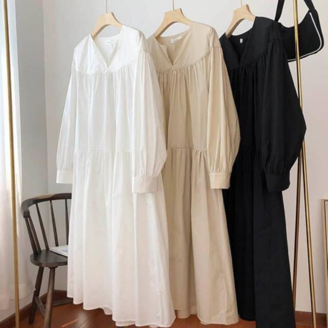 TUNIK LONG THALIA/PAKAIAN MUSLIM WANITA/GROSIR TUNIK/ATASAN TUNIK REMAJA / ATASAN WANITA LENGAN PANJANG FASHION MUSLIM/TUNIK TERBARU-Cream