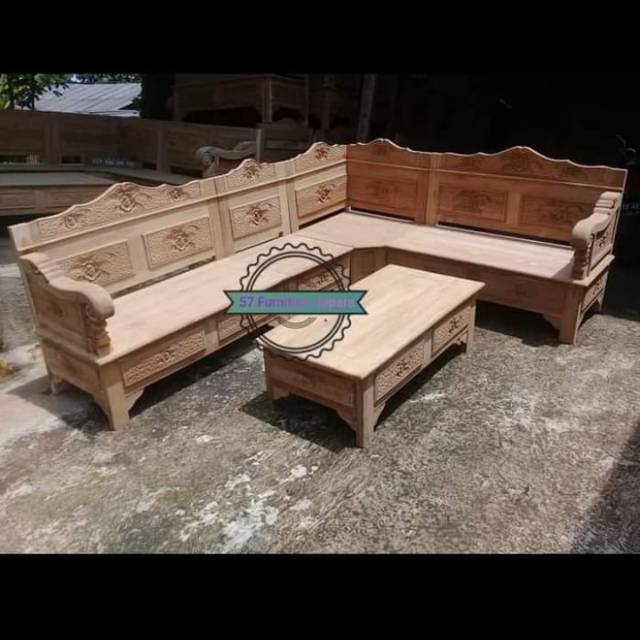 Kursi Tamu Sudut Ukiran Jepara - Meja Kursi Minimalis Klasik Jati Mentahan Jati Grade A