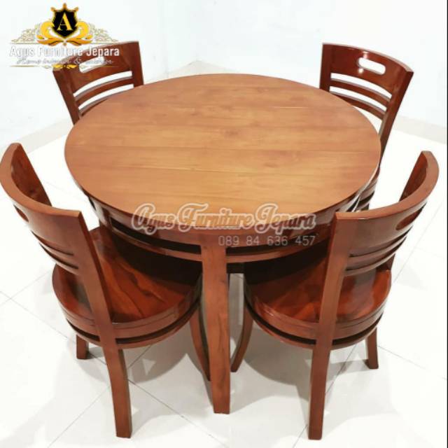 MEJA MAKAN MINIMALIS CAFE BULAT KAYU JATI (meja cafe kursi cafe meja kupu kayu jati)