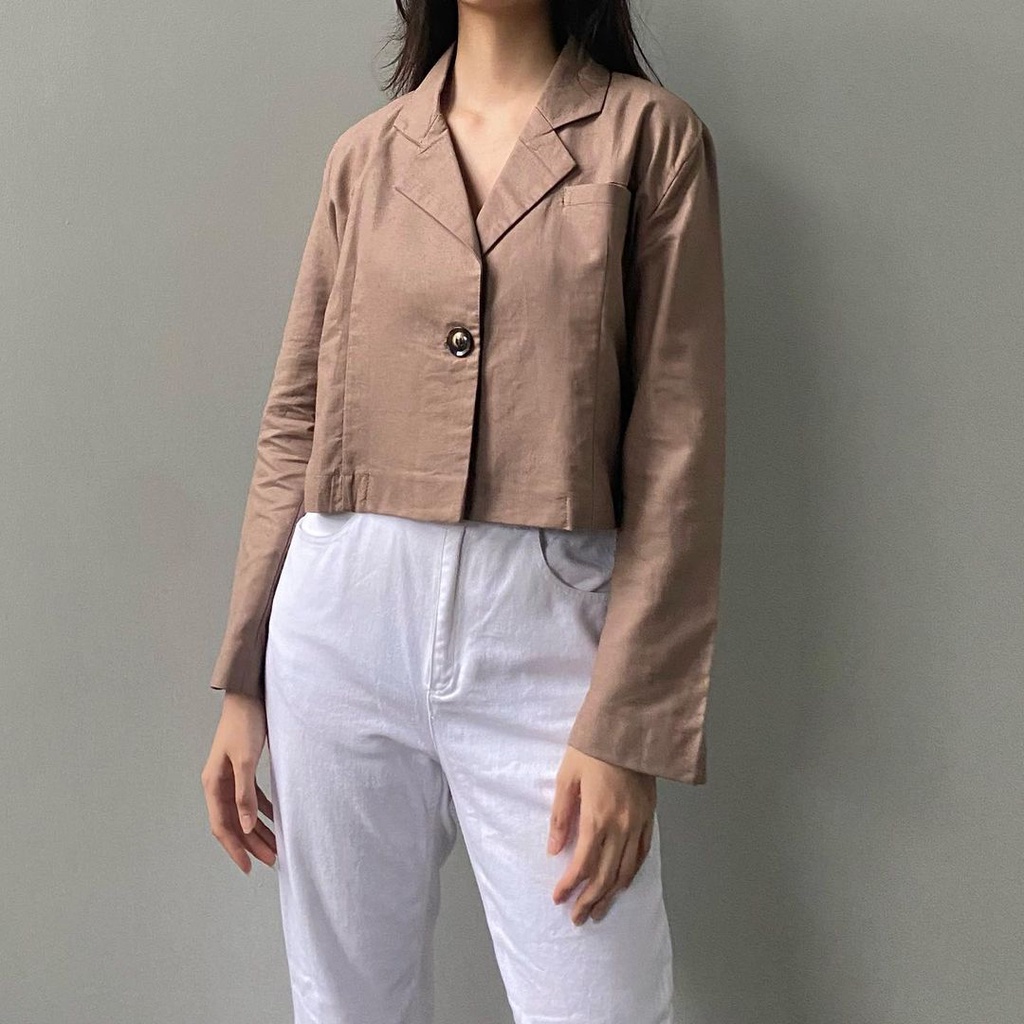 ATASAN WANITA BLAZER LINEN//OUTER CROP LINEN IMPORT//OUTER LINEN CROP CASUAL