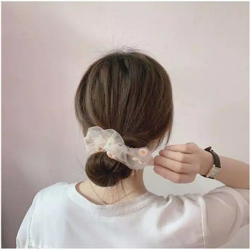 Scrunchie Daisy Ikat Rambut Cepol Rambut Korean Style