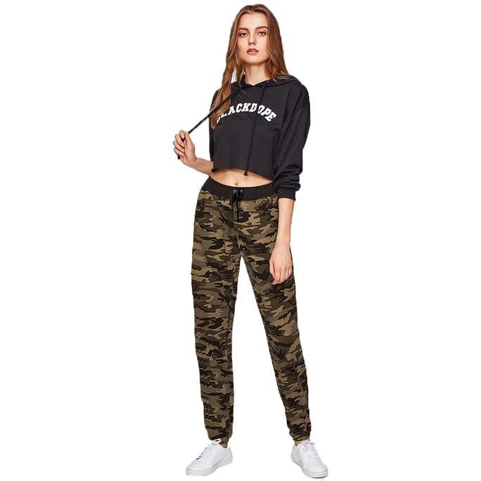 KUALITAS BAGUS JFASHION CELANA JOGGER TRAINING PANJANG WANITA CORAK ARMY - ARMY WOMEN - HIJAU TUA, M