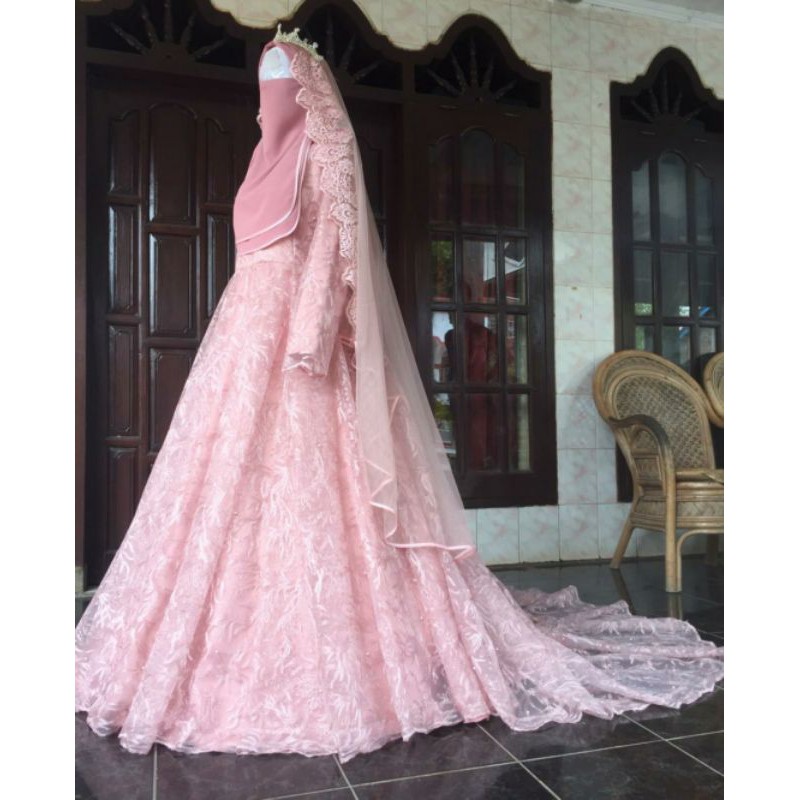 gaun pengantin muslimah syar'i gaun akad gaun walimah wedding dress muslimah syar'i