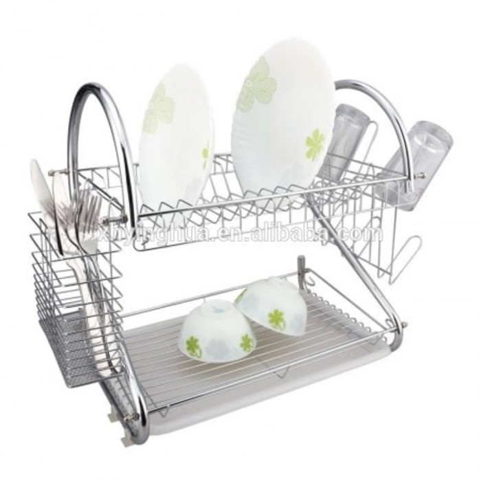 Rak Piring Stainless 2 Layer New Arrival Portable Peralatan Dapur Dish Drainer Ini Mudah Dibersihkan