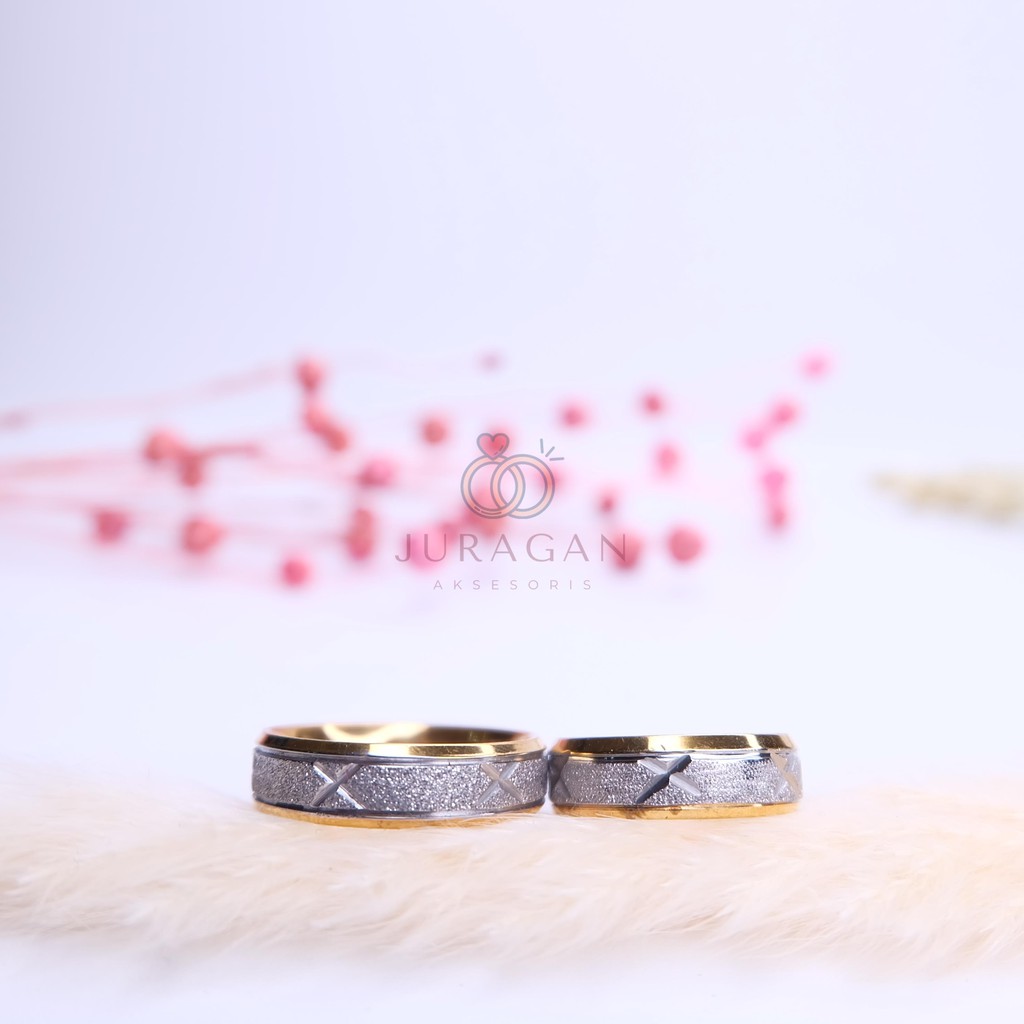 [UKIR NAMA + BOX HATI] Cincin Couple BUCIN Titanium M38 BONUS Gelang Couple