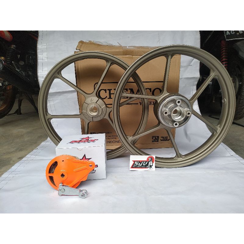 VELG SET 17-160/185 BRT CHEMCO ORIGINAL GL MP TIGER CB YAMAHA JUP RX F1 SET NAP GIR DAN TUTUP TROMOL TERMURAH