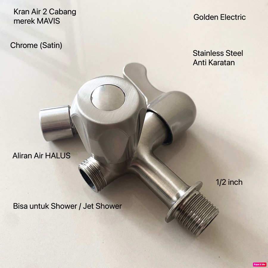 Kran Keran Air Tembok 2 Cabang Stainless Steel 1/2 inch Satin 1/2'