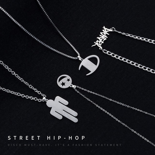 Kalung Liontin Tulisan Smiley Bahan Titanium Steel Gaya Hip Hop Untuk Pria