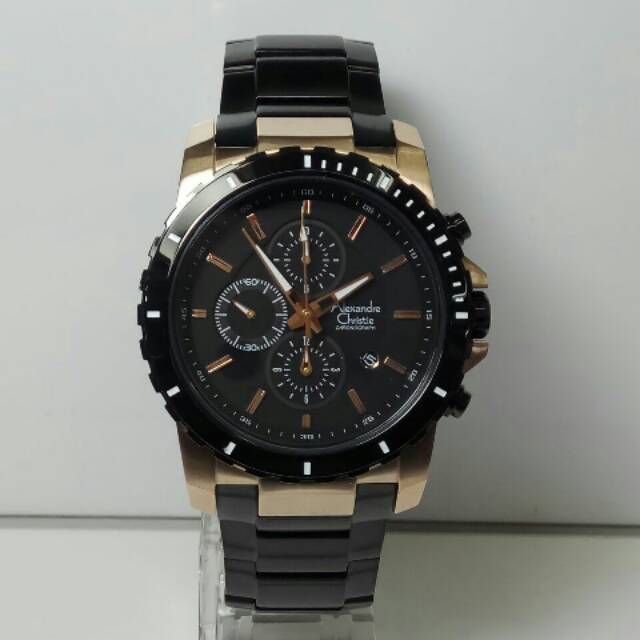 Jam Tangan Alexandre Christie ac6141 black rose gold doft