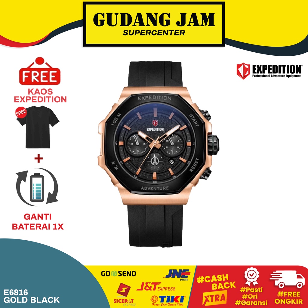 Jam Tangan Pria Expedition 6816 E6816 E 6816 Black Gold