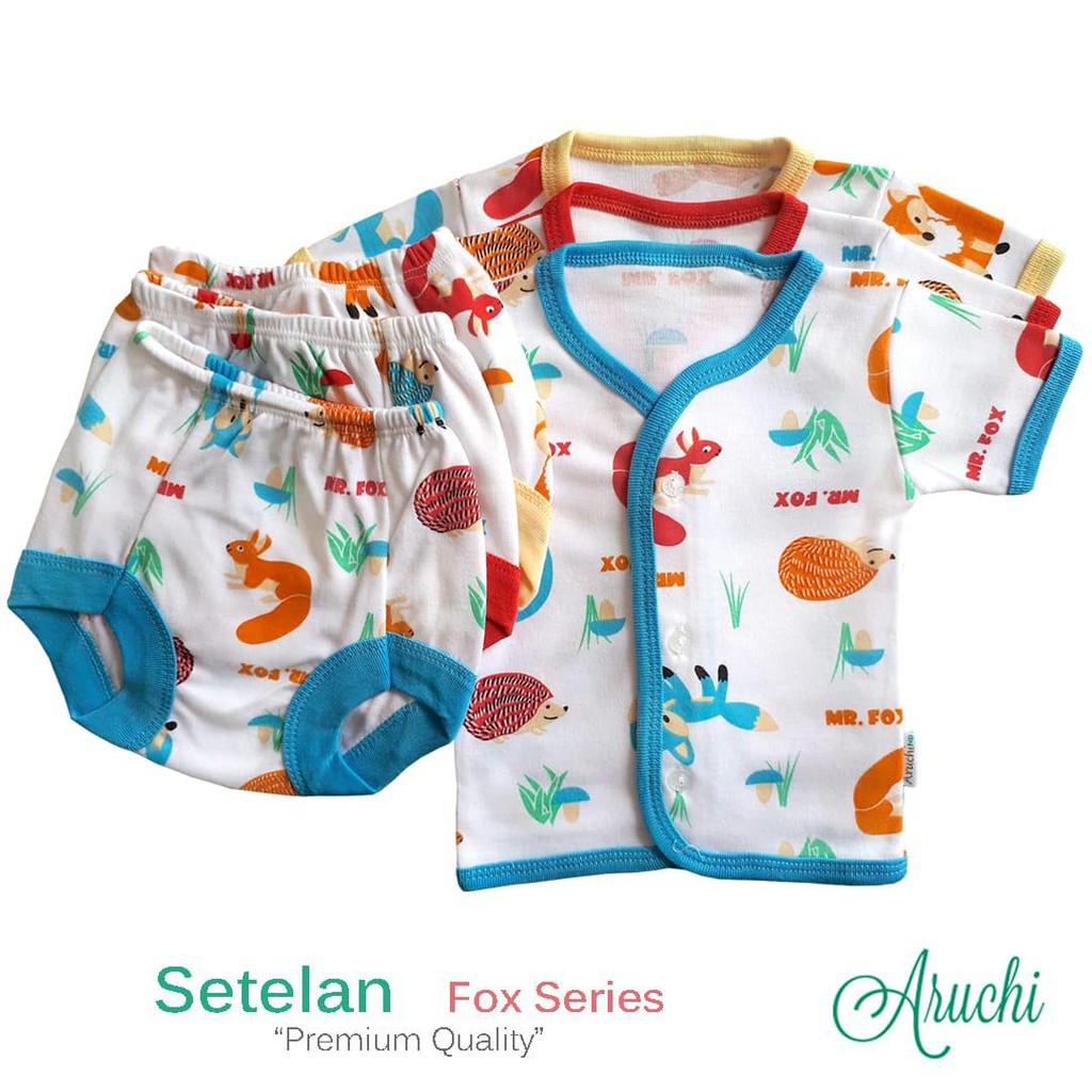 ♥BabyYank♥ STELAN PENDEK ARUCHI KANCING DEPAN FOX NEWBORN