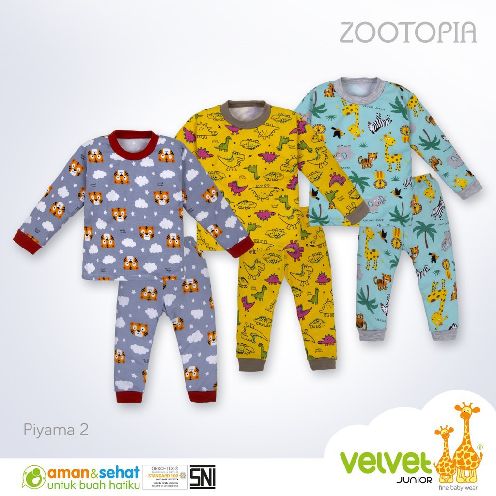 ♥BabyYank♥ [1 Stel] Velvet Junior Piyama Dreamwear Tangan Panjang Boy 2 3 4 5 Tahun Tanpa Kancing Pundak