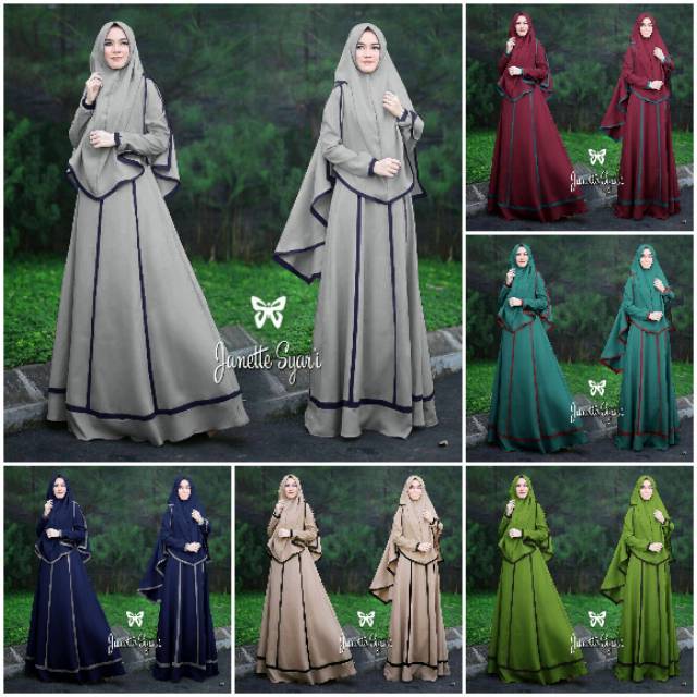 ELDE 5 - Janetta Syari gamis dan khimar jersey tebal dengan lis garis di gamis khimar, fit to L