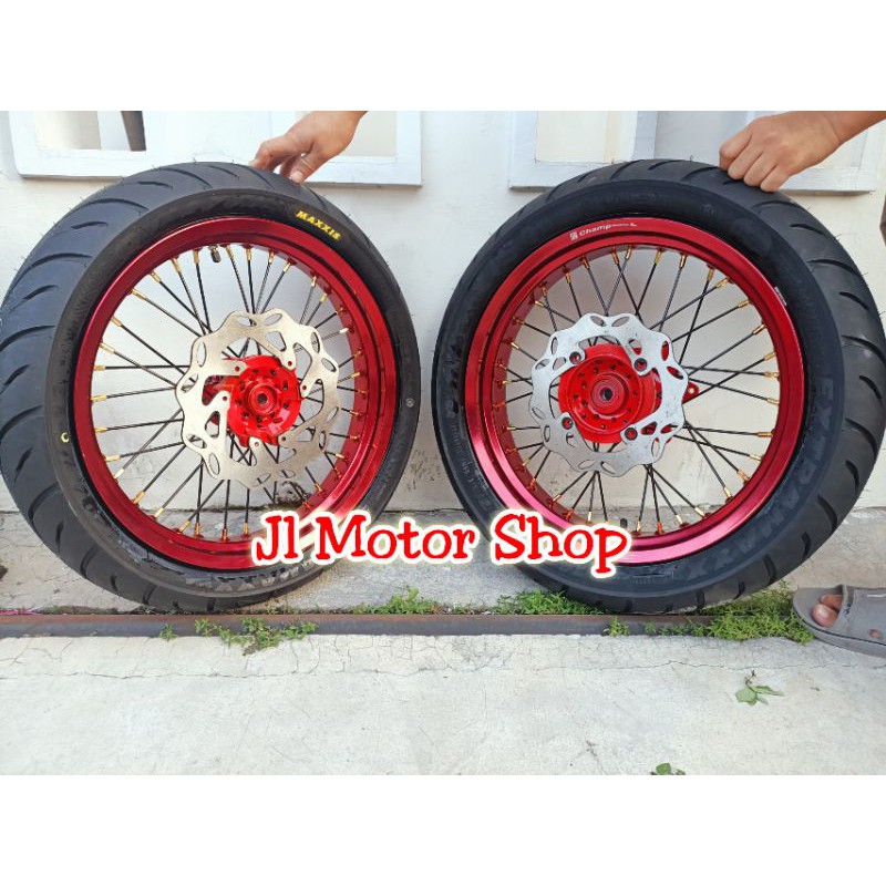 Sepaket Ban Velg SuperMoto Super Moto CRF 150 CRF150 L CRF150L Klx D-Tracker Plus Ban Maxxis IRC Zeneos