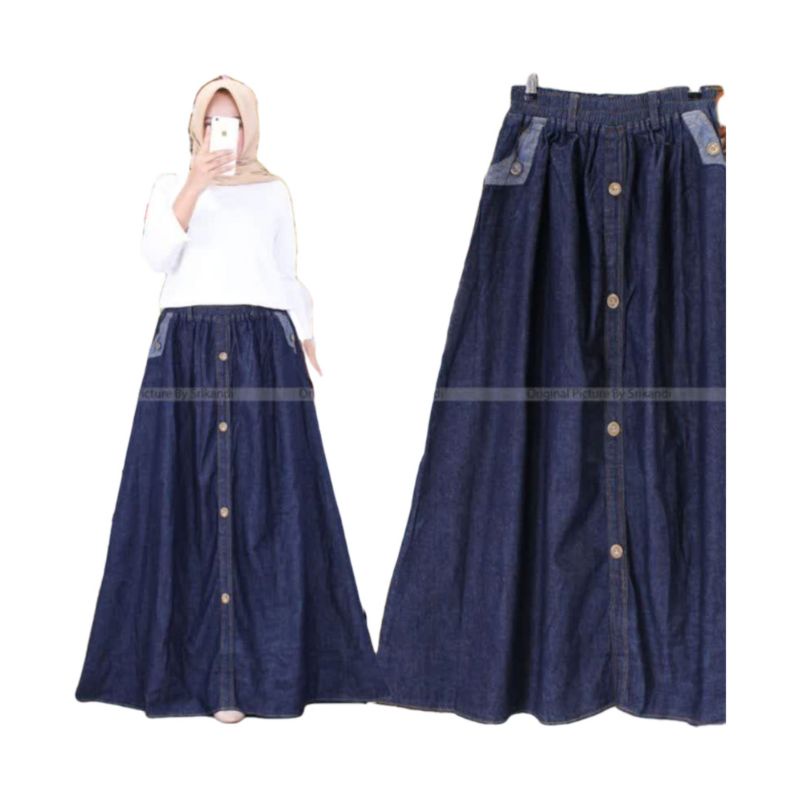 rok jeans jumbo wanita rok jeans kancing big size