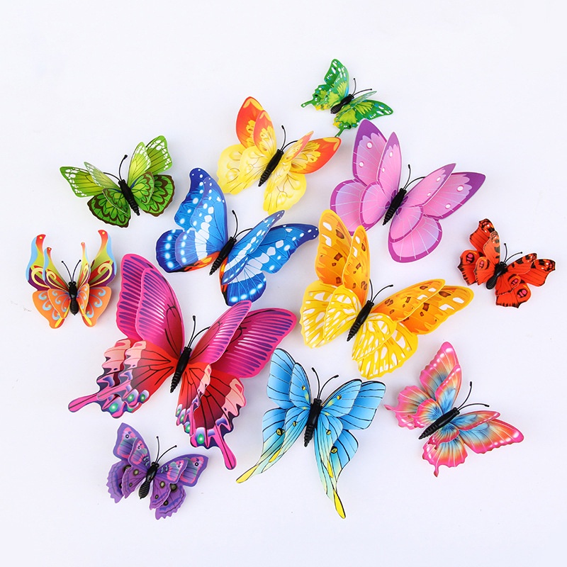 12pcs / Set Stiker Dinding Motif Kupu-Kupu 3D Bahan PVC Untuk Dekorasi Kamar Tidur Butterfly