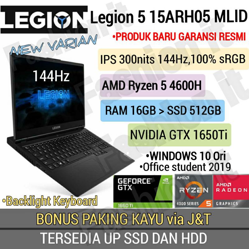 Laptop Lenovo Legion 5 MLID- AMD RYZEN 5 4600H-16GB-SSD 512GB-VGA NVIDIA GTX 1650Ti-15"6 IPS