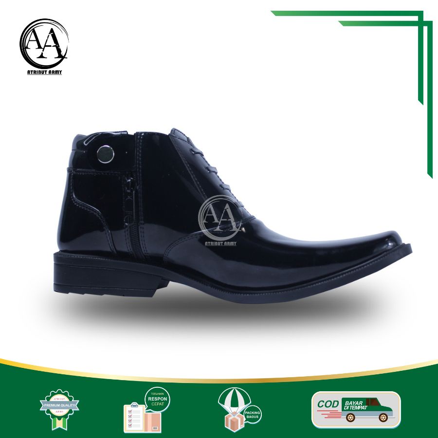 Sepatu Dinas PDH Polri Satpam Resliting Sepatu Kerja PDH Pria Hitam Glossy Murah Berkualitas - DP03