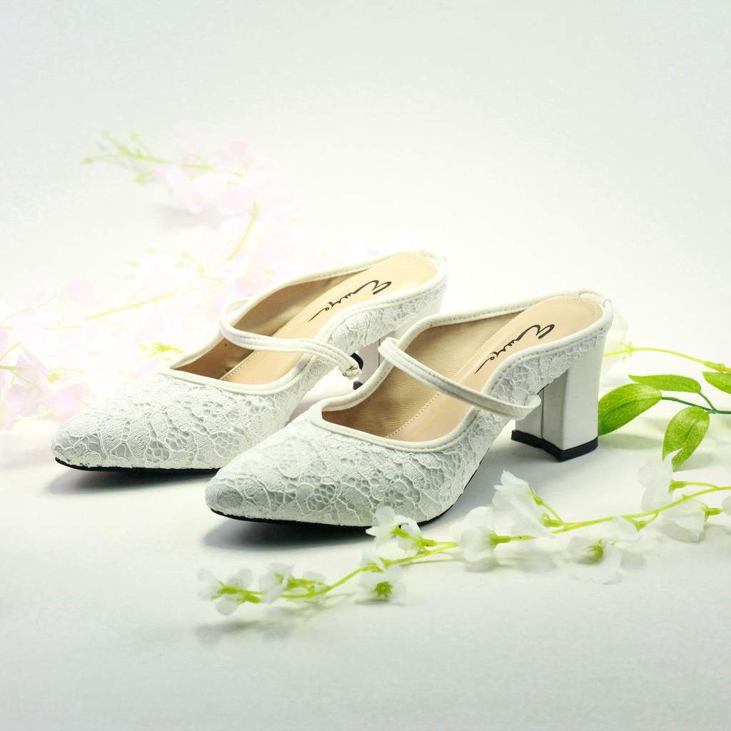 EMYE Heels Brukat Pengantin Wanita Hak Tahu 7cm  / Sandal Pengantin Wanita Terbaru /  Sandal Kondangan Wanita Brukat Original