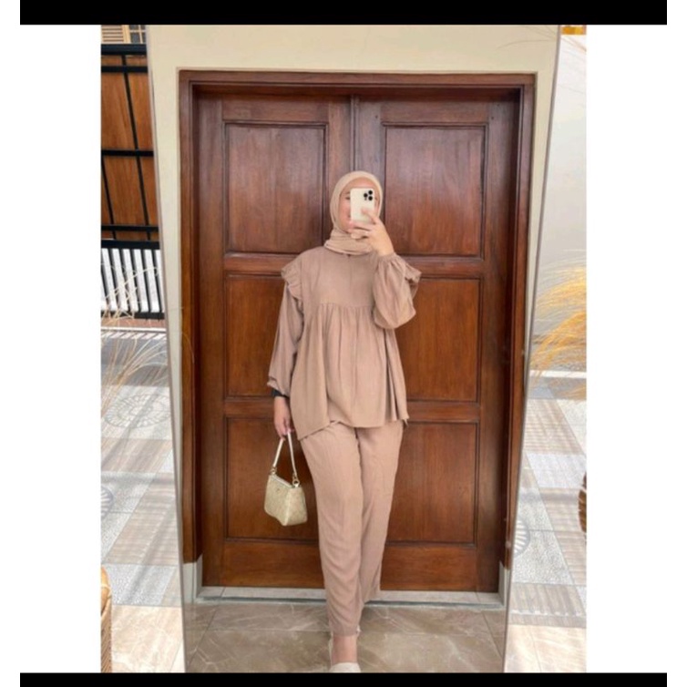 ONE SET WANITA HIJAB STYLE CRINGKLE AIRFLOW OOTD KEKINIAN MURAH