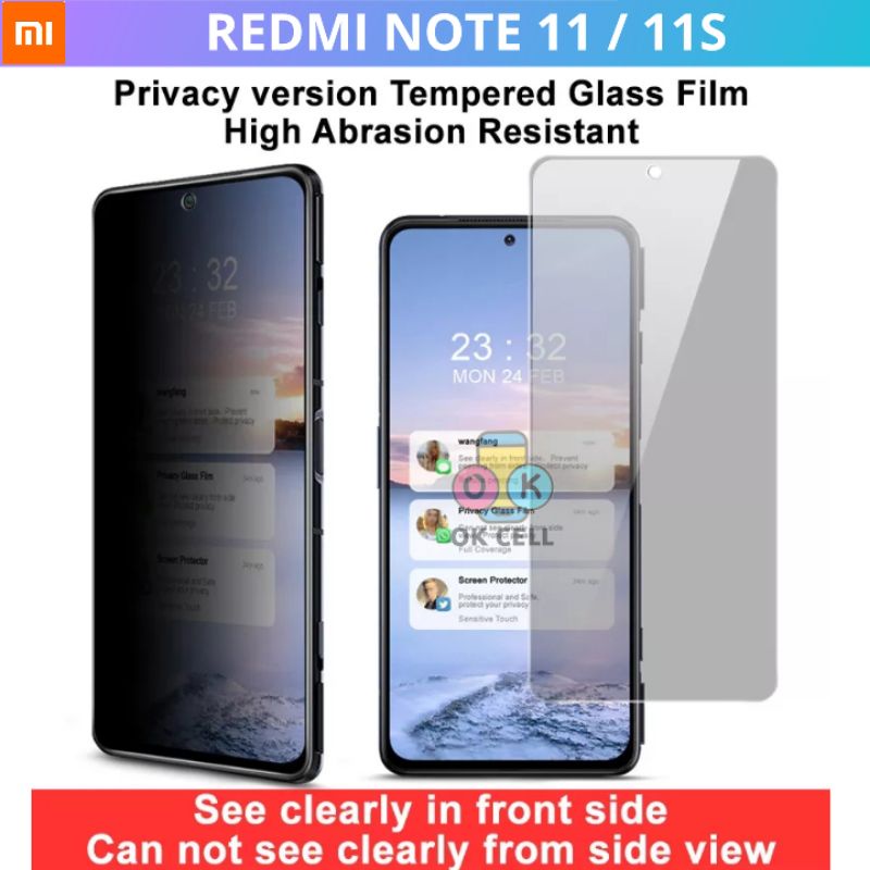 Tempered Glass Anti Spy Redmi Note 11 11s Full Layar Screen Protector Premium