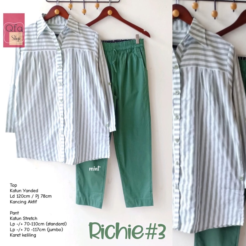 BAJU SETELAN CELANA GARIS GARIS KATUN YANDED • RICHIE #3 SET ORI BY QFA SHOP