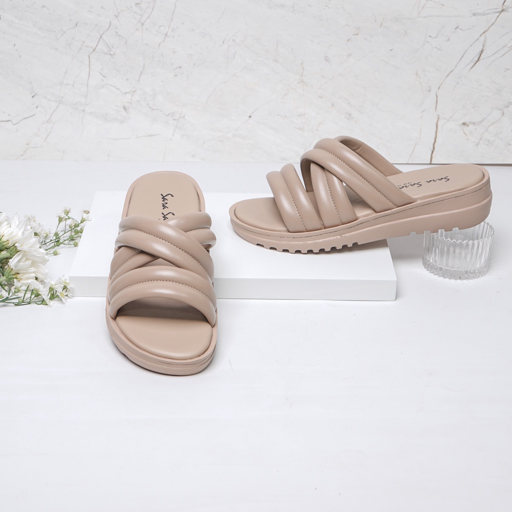 Sara Sara DEKA Sandal Wedges Wanita sandal selop model silang sandal empuk wanita